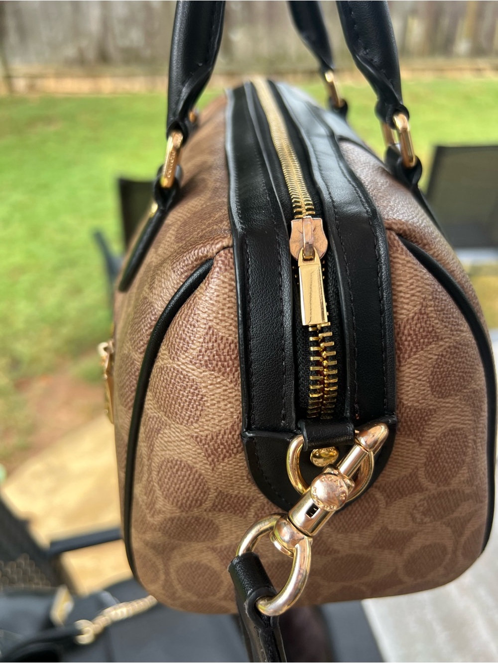 Coach Brown Signature Canvas Barrel Satchel with Black Leather Trim 🤎🖤 - Picture 6 of 16